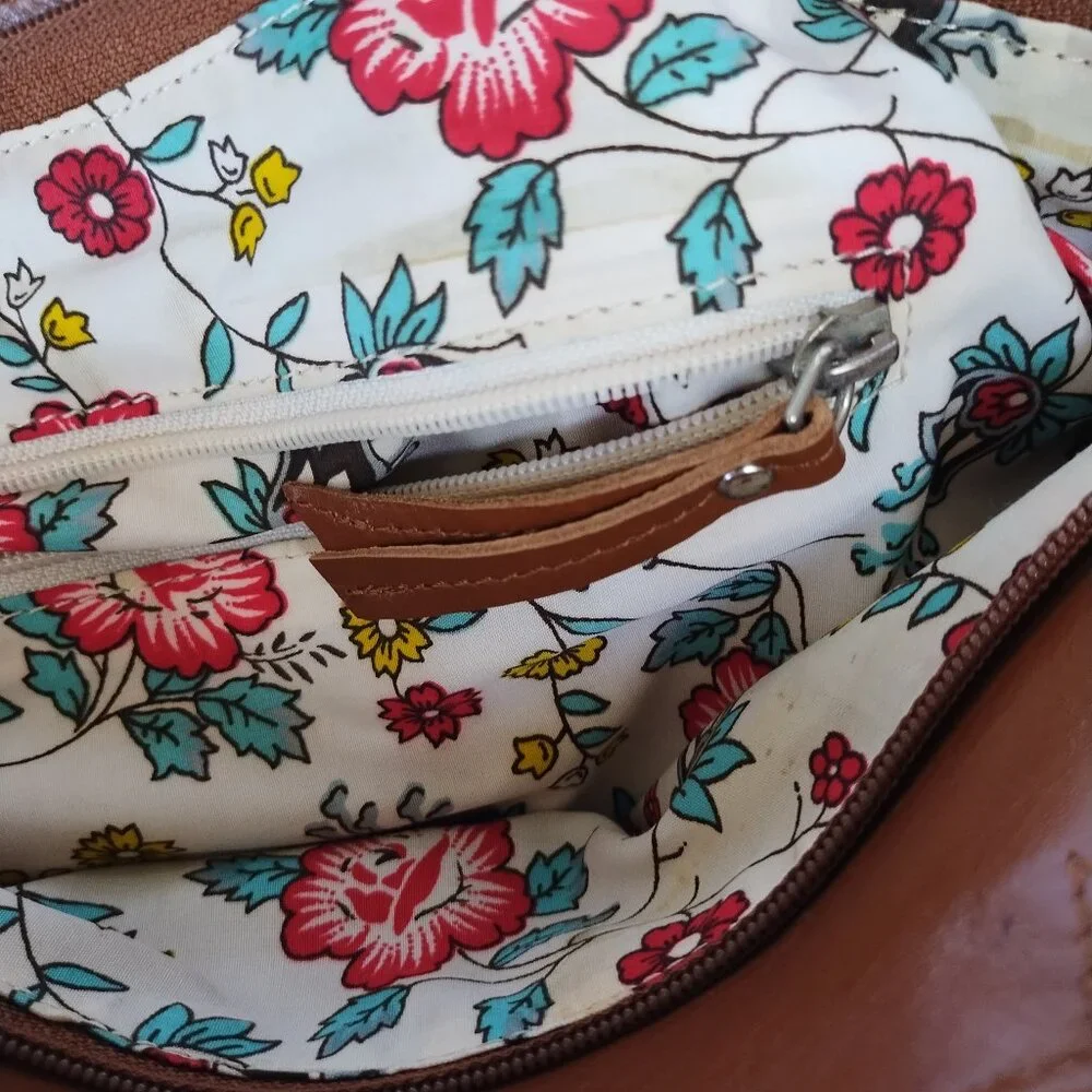 Latico Women's Brown Glossy Leather Tote Bag Purse With Braided Handles - Picture 4 of 16